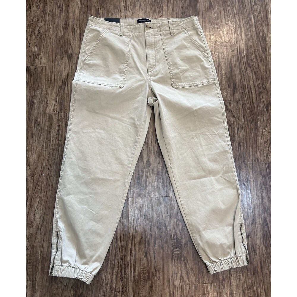 NWT BANANA REPUBLIC Authentic Chino Jogger Pants Women’s 14 Ankle Zip Dark Khaki